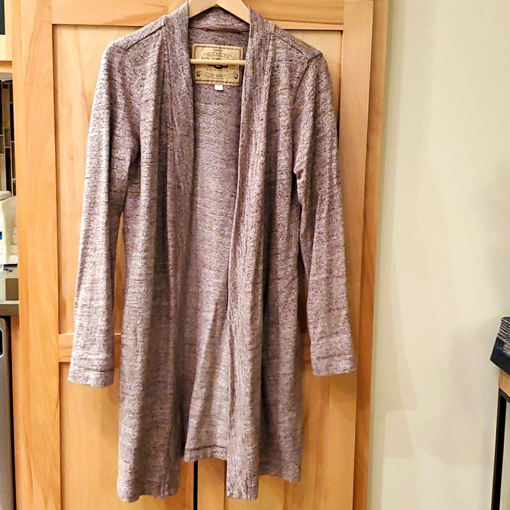 UGG Open-Front Long Swing Cardigan Heathered Taupe with Pockets